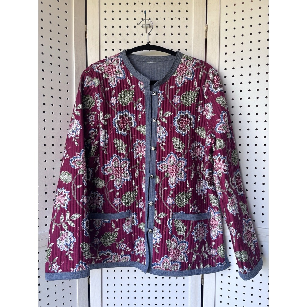 Appleseed's Women's Lg Floral Quilted Jacket Button‎ Front Cottagecore Cotton